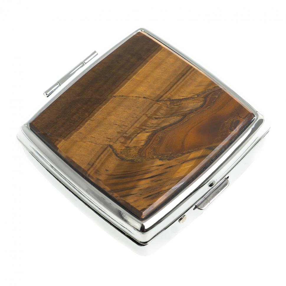 Таблетница на 2 отсека камень тигровый глаз цвет серебро фото 1 — 