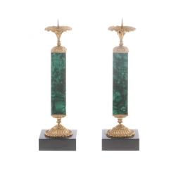 Подсвечники из малахита с бронзой пара — 