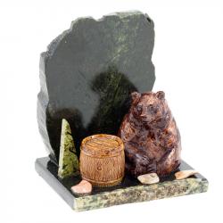 Сувенир &quot;Мишка с бочкой&quot; камень змеевик — 