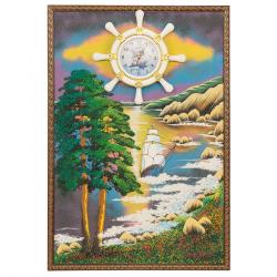 Часы с картиной &quot;Парусник&quot; 45х65 см каменная крошка — 