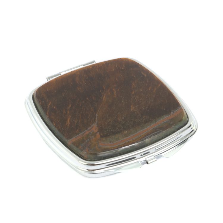 Зеркальце карманное складное из тигрового глаза цвет серебро фото 1 — 