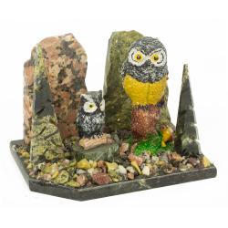 Сувенир &quot;Два филина&quot; змеевик самоцветы — 