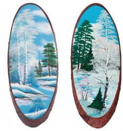 Панно на срезе дерева &quot;Зима&quot; вертикальное 75-80 см каменная крошка — 