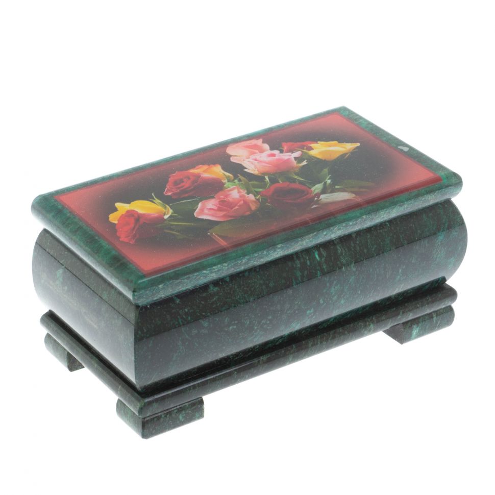 Шкатулка "Букет роз" из змеевика 16х8х7,5 см фото 1 — 