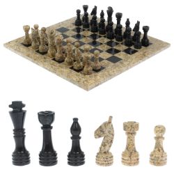 Шахматы &quot;Игрок&quot; из ракушечника и мрамора 38х38 см — 