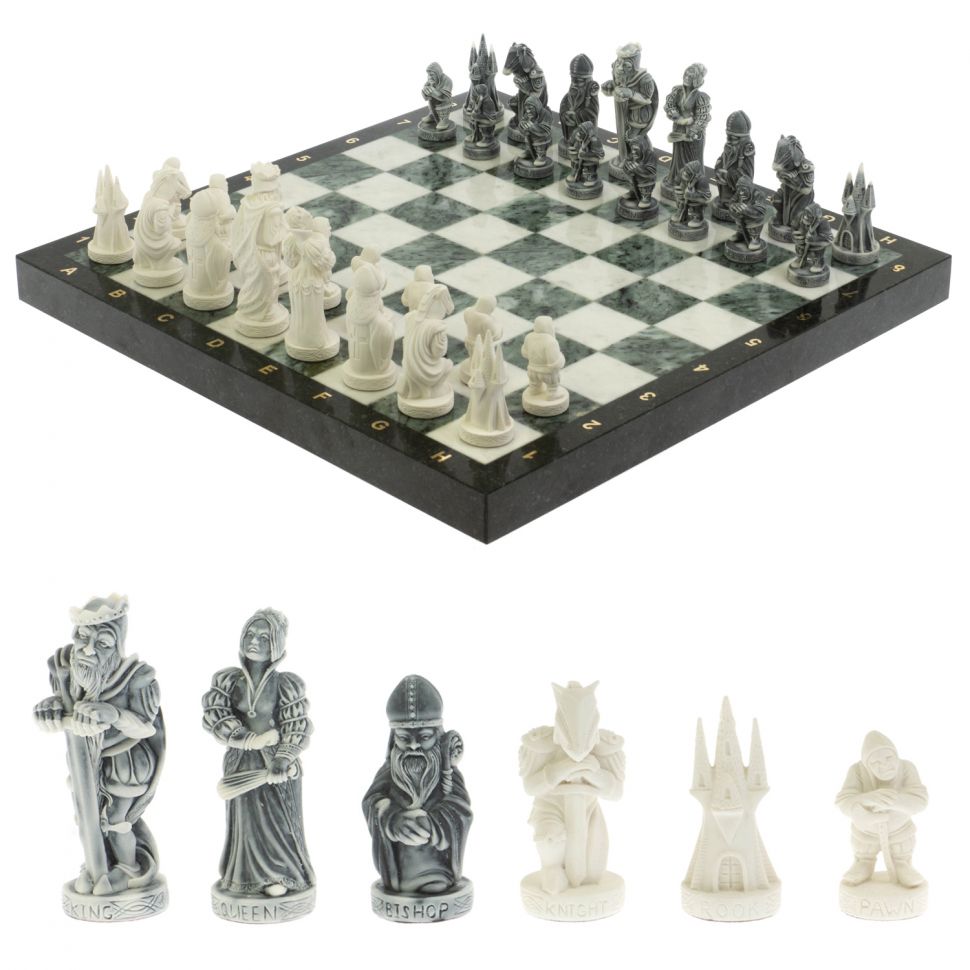 Шахматы подарочные "Средневековье" доска 40х40 см змеевик / мрамор фото 1 — 