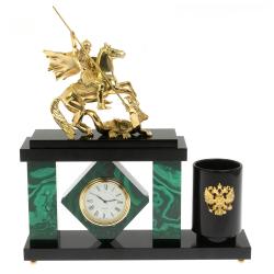 Настольный мини-набор &quot;Георгий Победоносец&quot; из малахита — 