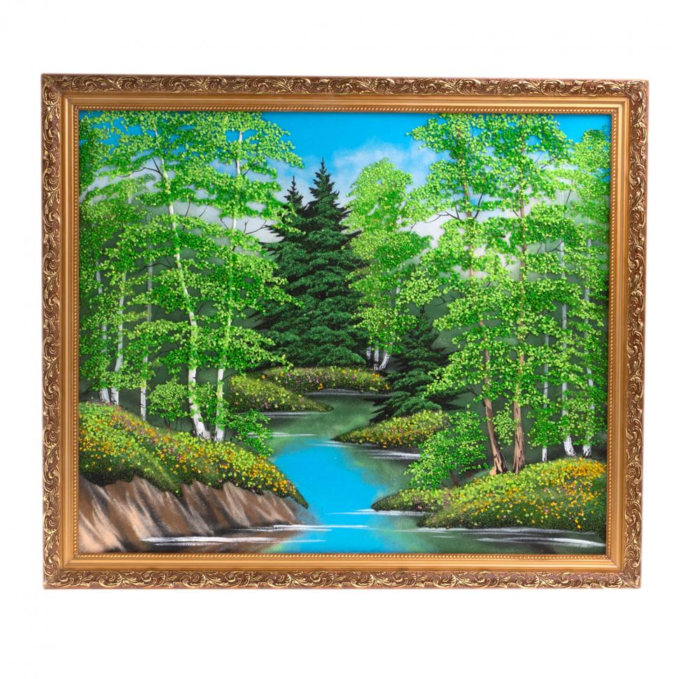 Картина "Летний пейзаж" багет 57х67 см, рисунок каменная крошка фото 1 — 