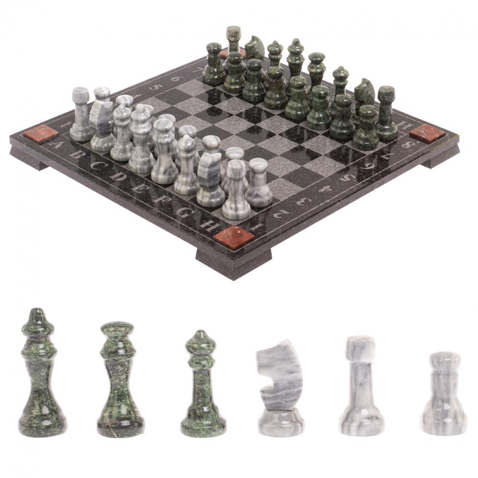 Шахматы с гравировкой "Турнирные" доска 36х36 см серый мрамор змеевик фото 1 — 