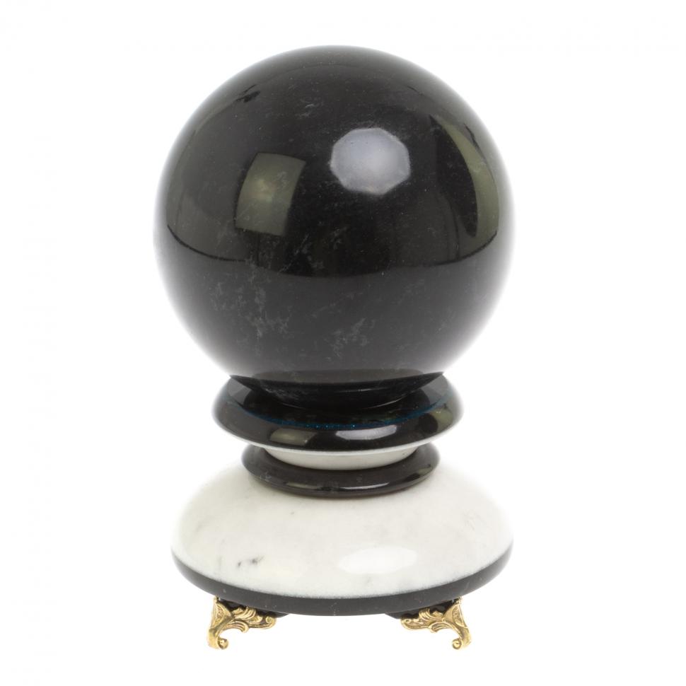 Шар "Антистресс" из черного мрамора 10,5 см на подставке фото 1 — 