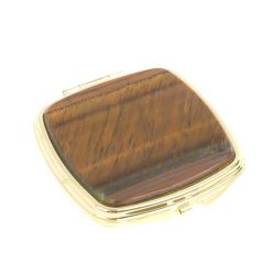 Зеркальце карманное складное из тигрового глаза цвет золото — 