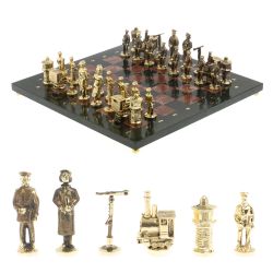 Шахматы из бронзы &quot;Железнодорожники&quot; доска 40х40 см, камень лемезит — 