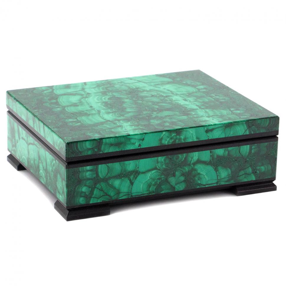 Малахитовая шкатулка "Прямоугольная" 12х10х4 см фото 1 — 