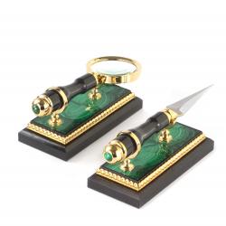 Канцелярский набор лупа и нож &quot;Малахит&quot; в подарочной коробке Златоуст — 