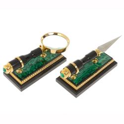 Канцелярский набор лупа и нож &quot;Малахит&quot; в подарочной коробке Златоуст — 