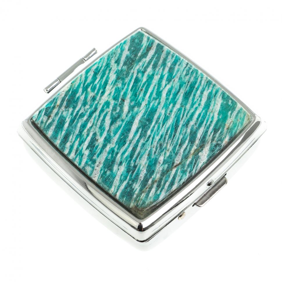 Таблетница на 2 отсека камень амазонит цвет серебро фото 1 — 