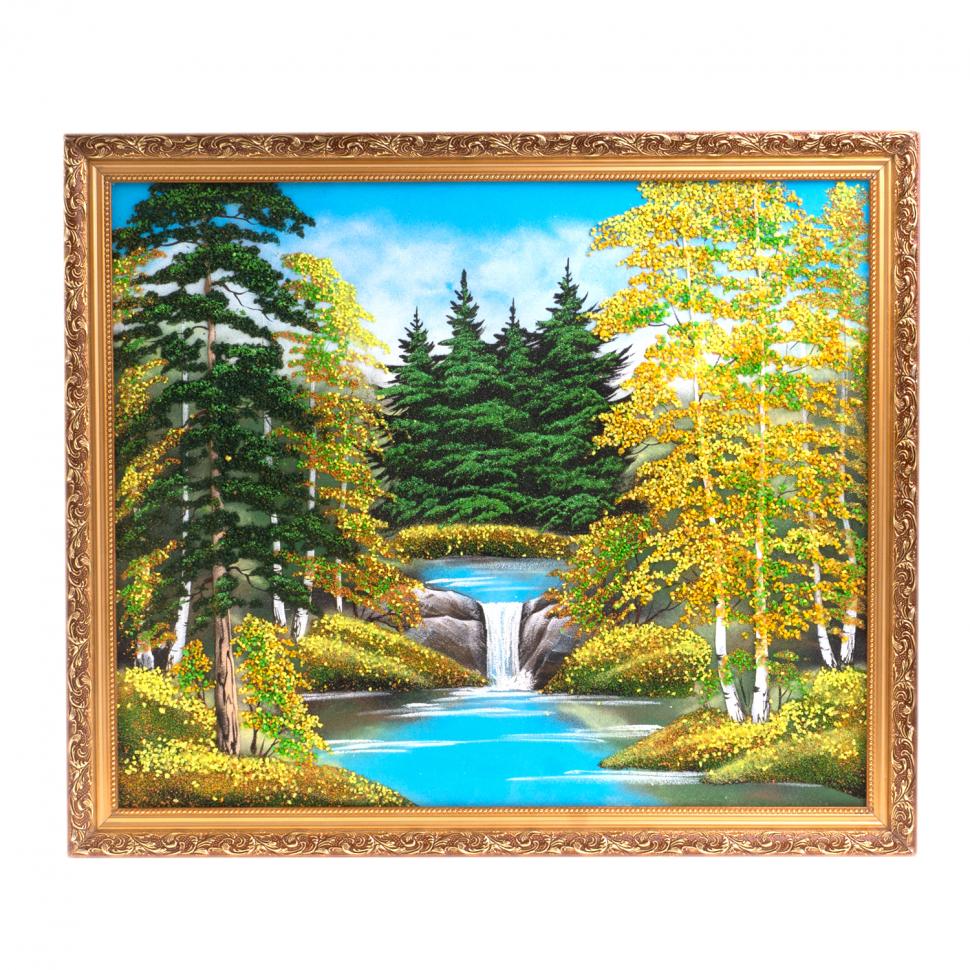 Картина "Осенний пейзаж" багет 57х67 см, рисунок каменная крошка фото 1 — 