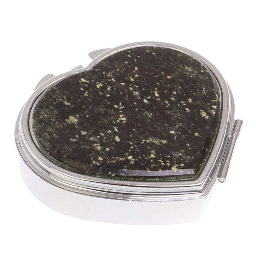 Таблетница "Сердце" на 3 отделения камень мусковит, цвет серебро фото 1 — 