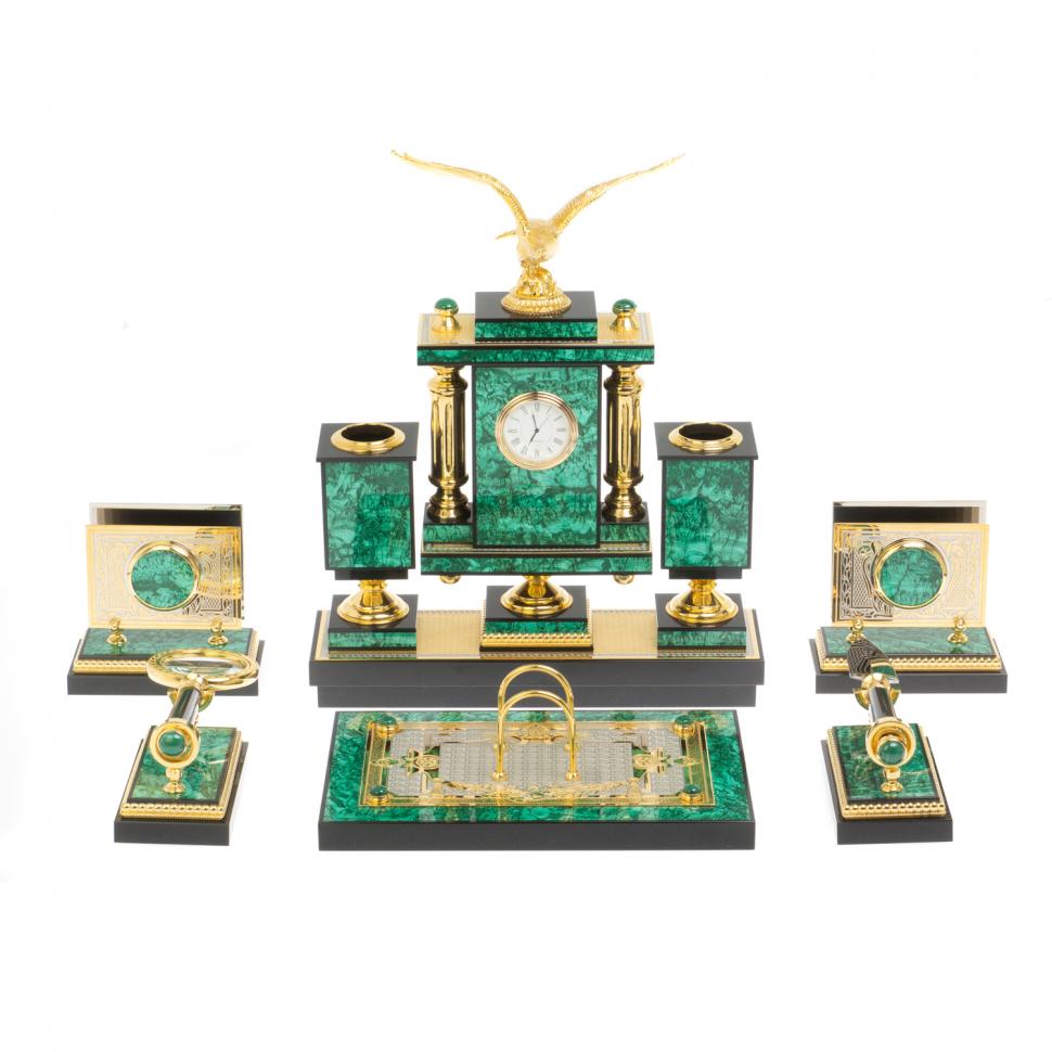 Настольный прибор "Орел" из малахита Златоуст фото 1 — 