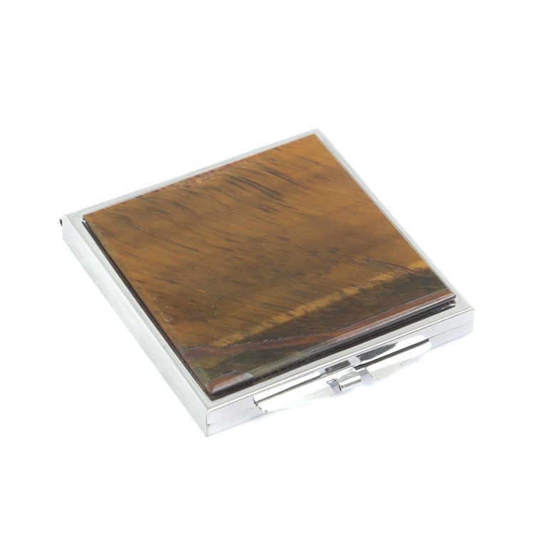 Зеркало квадратное карманное из тигрового глаза цвет серебро фото 1 — 