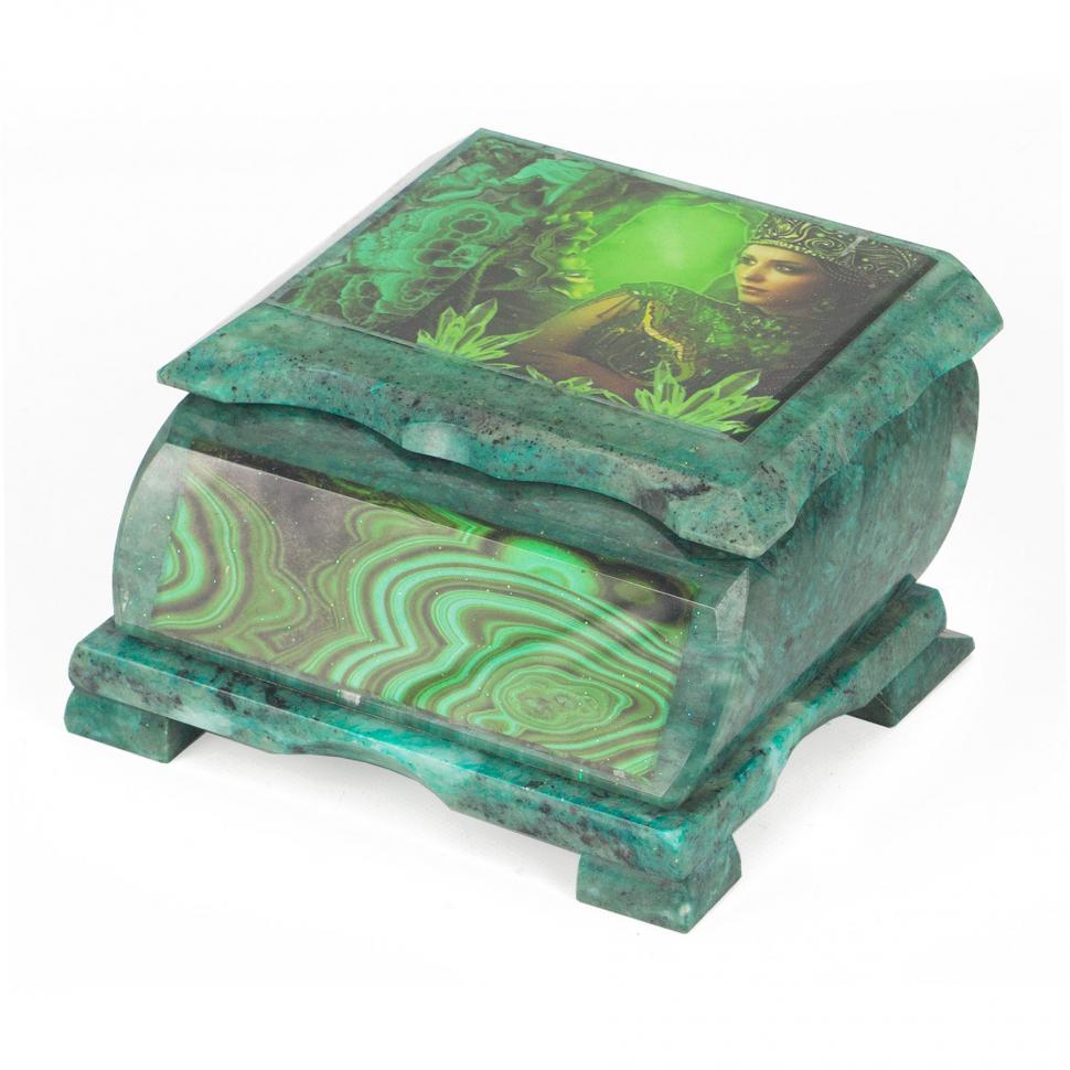 Шкатулка Хозяйка медной горы с иллюстрацией под малахит н1 13х10х7,5 см фото 1 — 