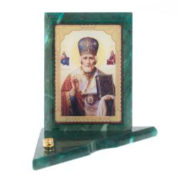 Икона с подсвечником Николай Чудотворец средняя из змеевика 12х12х13 см — 