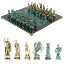 Шахматы &quot;Древний Рим&quot; фигуры бронза / патина 44х44 см змеевик — 