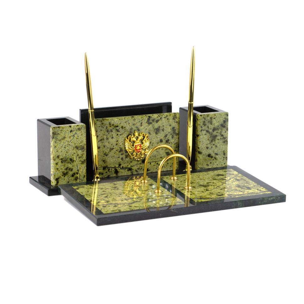 Настольный прибор "Советник" с гербом РФ змеевик фото 1 — 