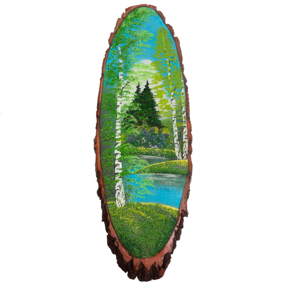 Панно на срезе дерева "Лето" вертикальное 110-115 см каменная крошка фото 1 — 