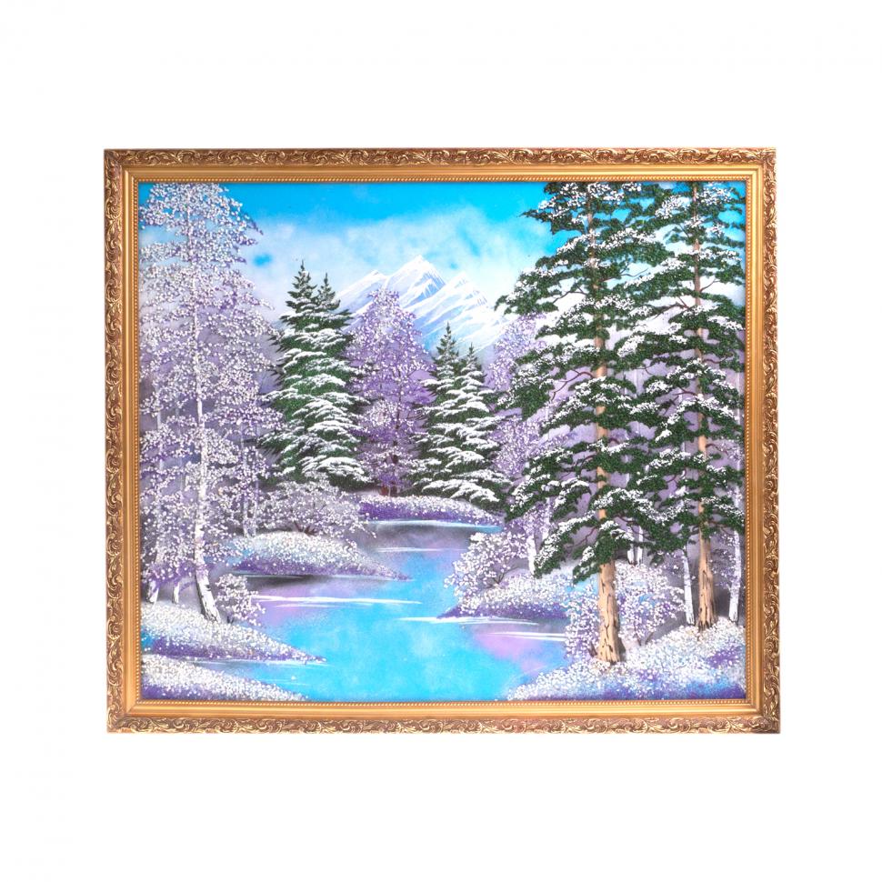 Картина "Зимний пейзаж" багет 67х77 см, рисунок каменная крошка фото 1 — 