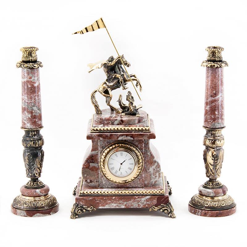 Часы с подсвечниками "Георгий Победоносец" бронза креноид фото 1 — 