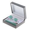 Набор запонки овальные и зажим для галстука камень амазонит фото 2 — 