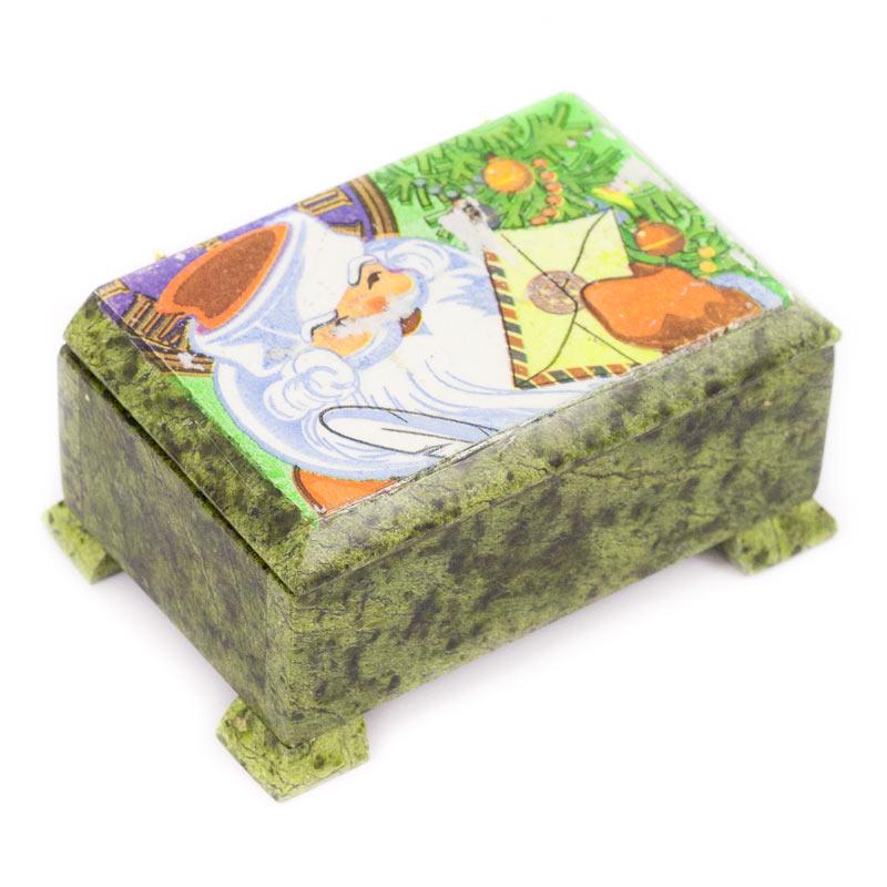 Шкатулка "Дед Мороз" камень змеевик фото 1 — 