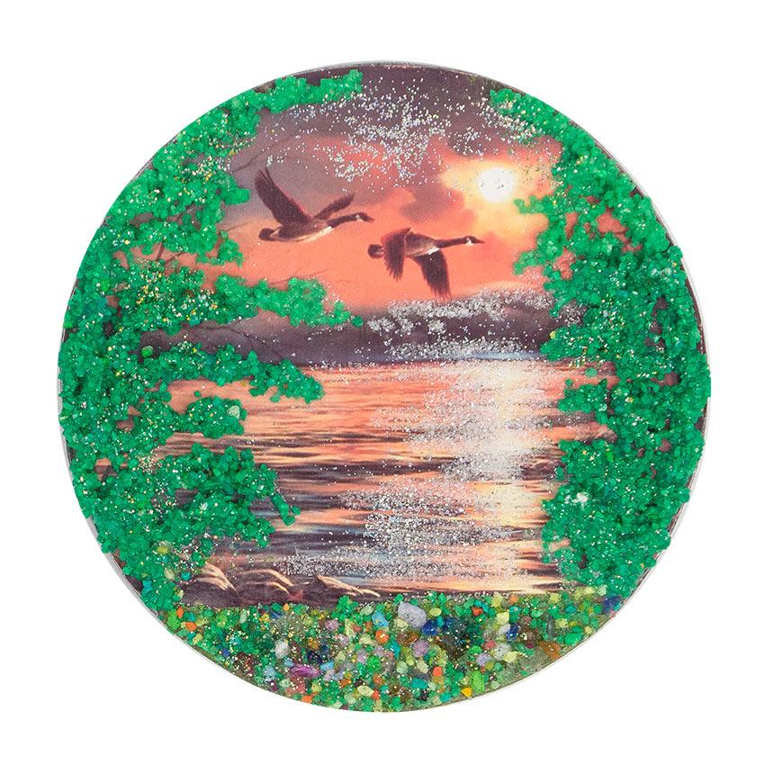 Магнит с рисунком "Полет уток" змеевик фото 1 — 