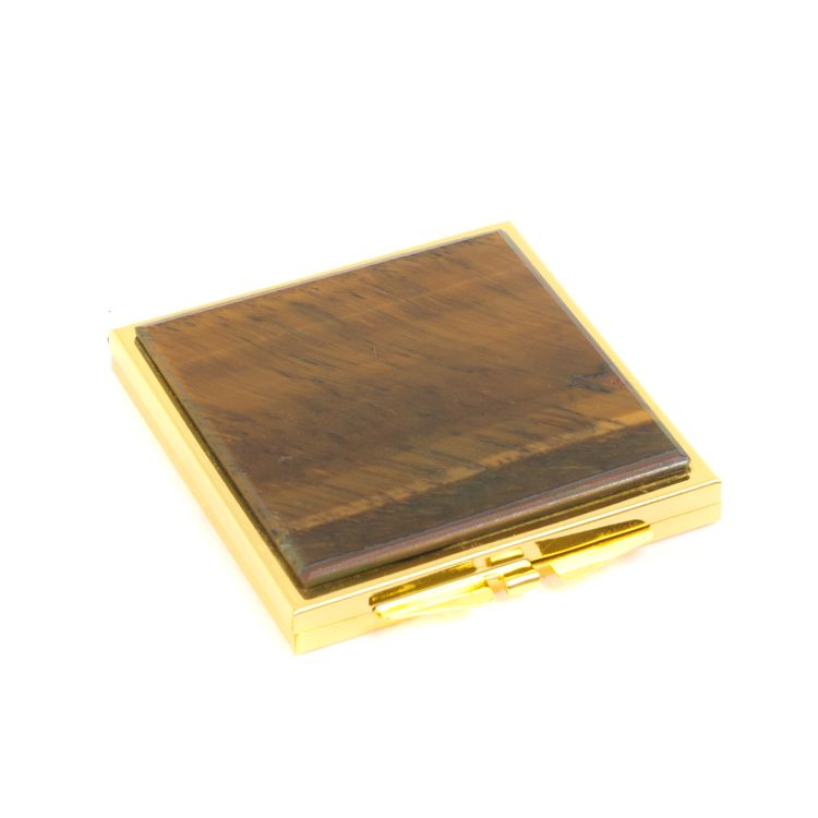 Зеркало квадратное карманное из тигрового глаза цвет золото фото 1 — 