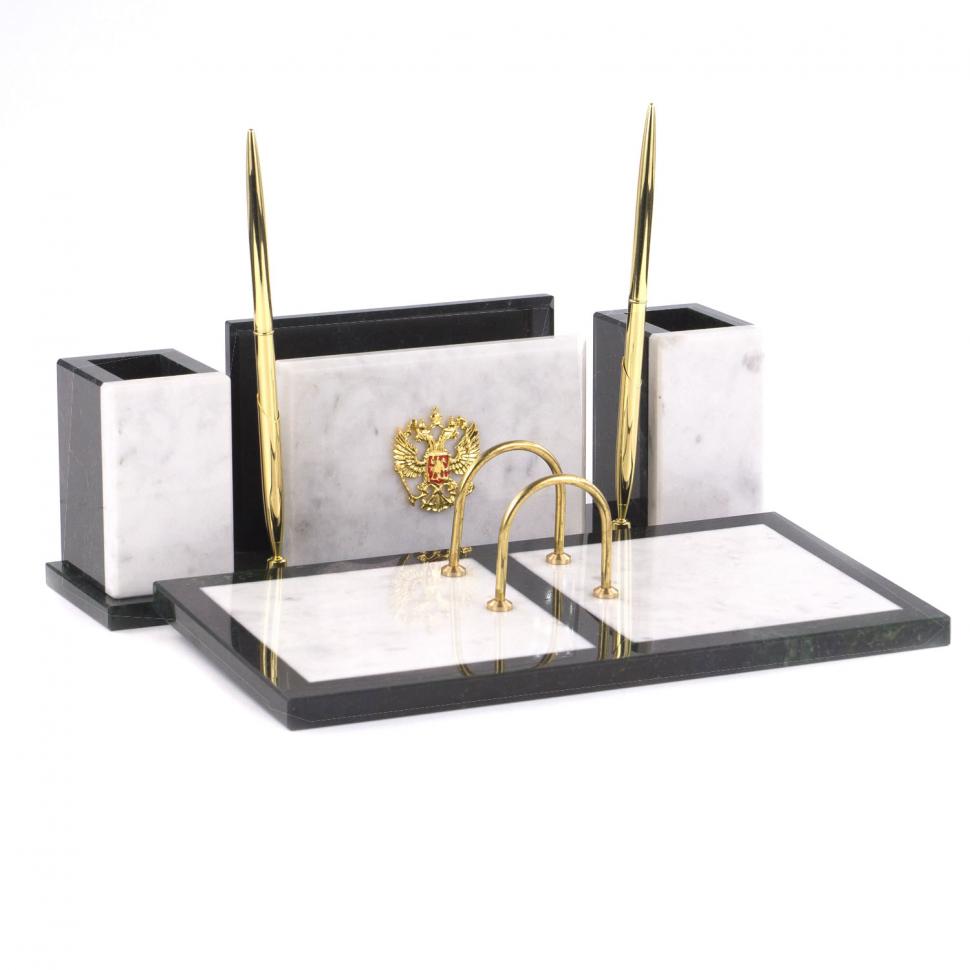 Настольный набор из мрамора "Советник" с гербом РФ фото 1 — 