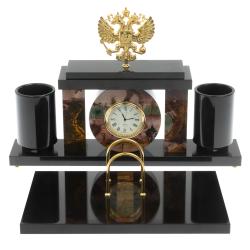 Письменный набор с часами &quot;Герб РФ&quot; из яшмы — 