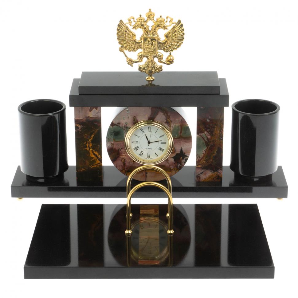 Письменный набор с часами "Герб РФ" из яшмы фото 1 — 