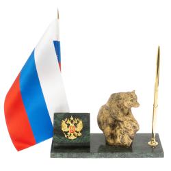 Флагшток с ручкой &quot;Медведь на камне&quot; из змеевика — 