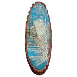 Панно на срезе дерева &quot;Зима&quot; вертикальное 95-100 см каменная крошка — 