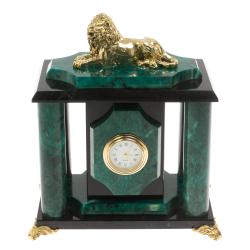 Часы настольные &quot;Лев&quot; из бронзы и шабровкого змеевика — 