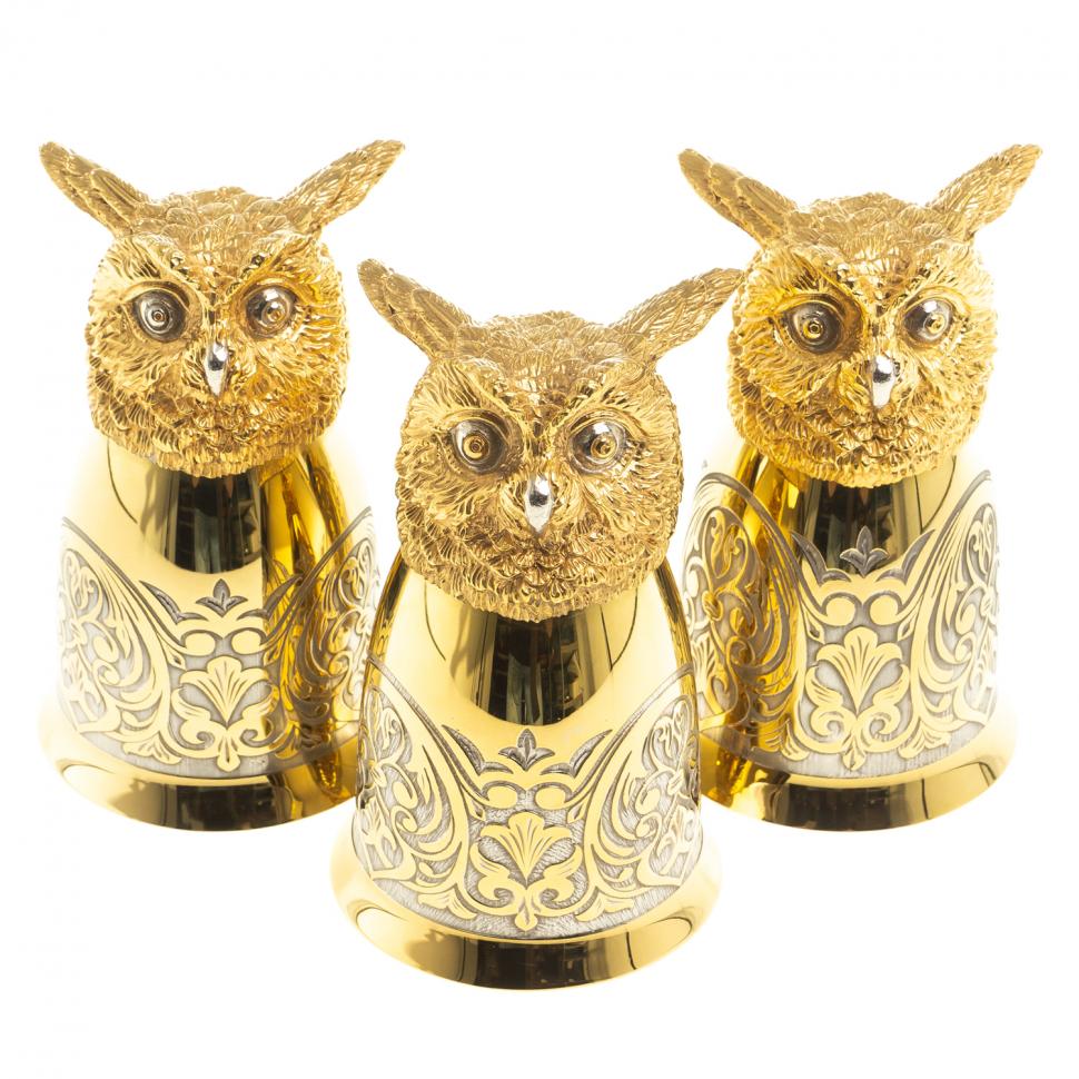 Стопки перевертыши "Филин" 70 мл 3 шт в подарочной упаковке Златоуст фото 1 — 