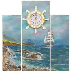 Картина модульная с часами &quot;Парусник&quot; 75х70 см каменная крошка — 
