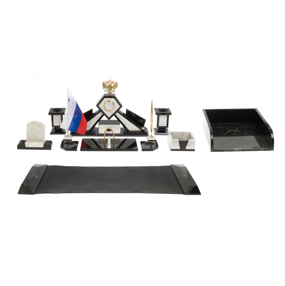 Настольный набор "Герб" из мрамора с лотком А4 и бюваром фото 1 — 