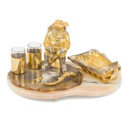 Подарочная икорница со стопками &quot;Рыбак с санями&quot; камень агат Златоуст — 