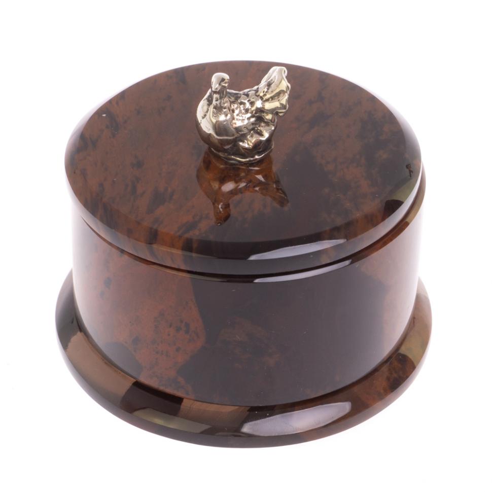 Шкатулка "Певчая птица" коричневый обсидиан 7,5х7,5х7,5 см фото 1 — 