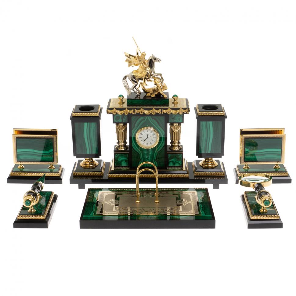 Письменный набор "Георгий Победоносец" из малахита Златоуст фото 1 — 