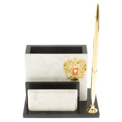 Карандашница с визитницей из белого мрамора — 