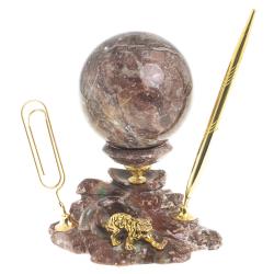 Письменный прибор с визитницей из креноида &quot;Шар на подставке с тигром&quot; — 