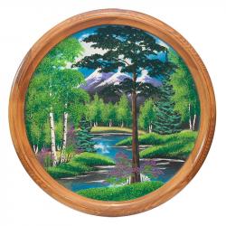Панно каменное на тарелке из дерева &quot;Летний пейзаж&quot; 60 см — 